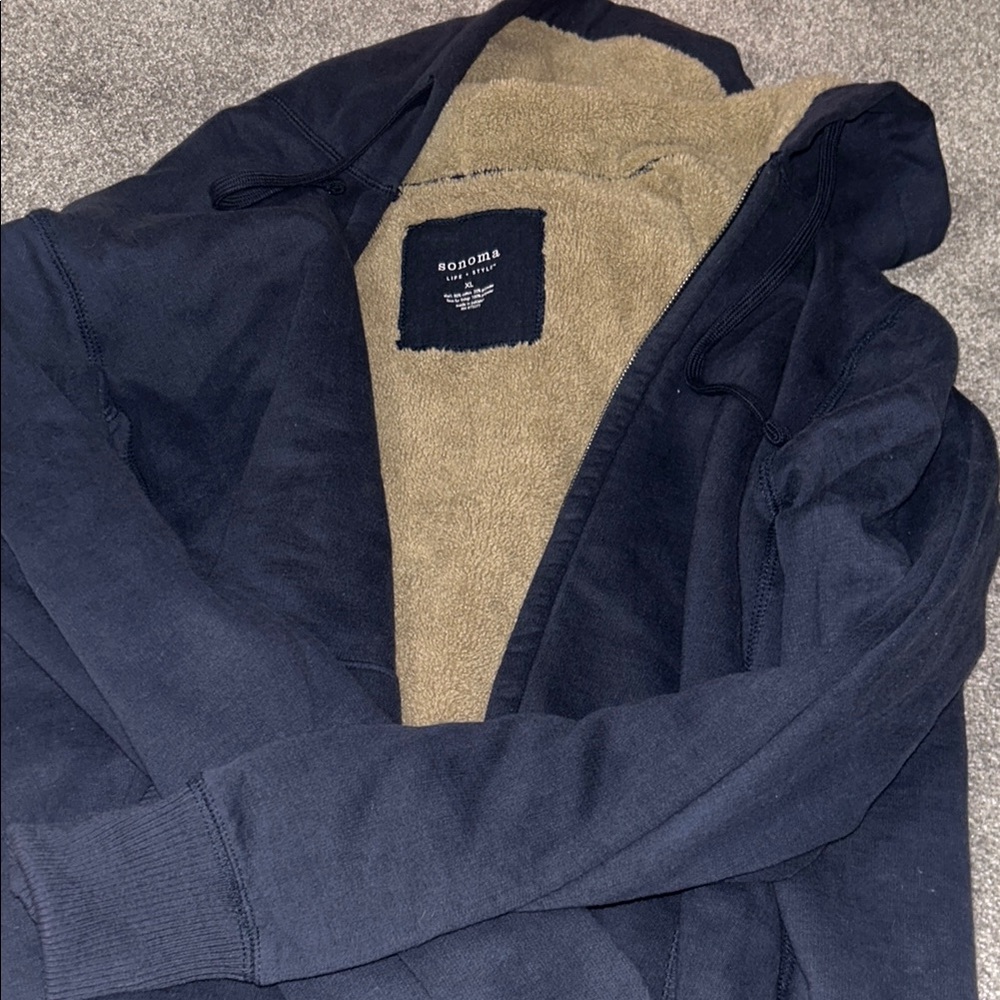 Sonoma Navy Blue Hoodie with Tan Fur Lining